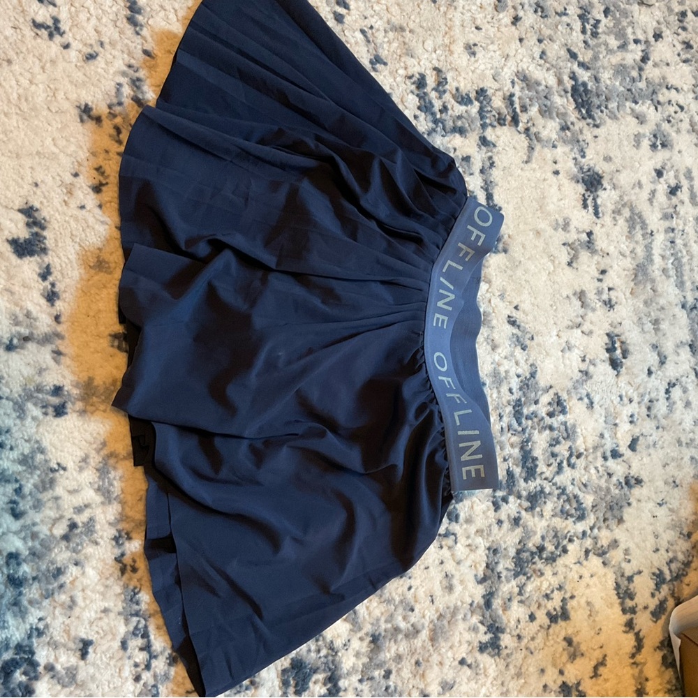 Aerie Blue Mini Skater Skirt with Pleats